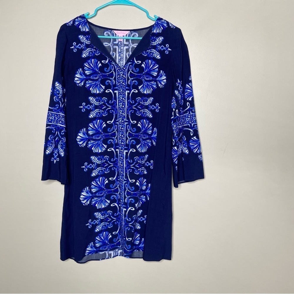 LILLY PULITZER Harlow Tunic Bright Navy Twice as Nice Dresss Size XS